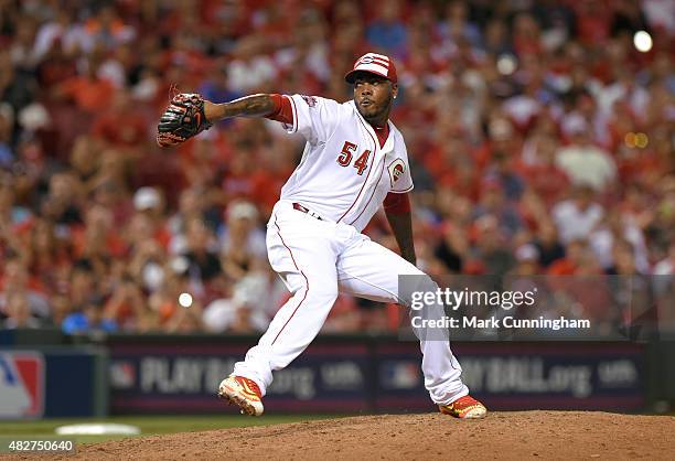 National League All-Star Aroldis Chapman of the Cincinnati Reds pitches during the 86th MLB All-Star Game at Great American Ball Park on July 14,...