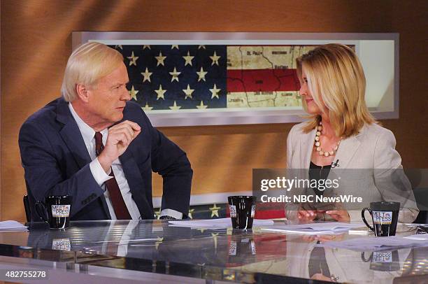 Pictured: Chris Matthews, Host of MSNBCs Hardball," left, and Kathleen Parker, Columnist, The Washington Post, right, appear on "Meet the Press" in...