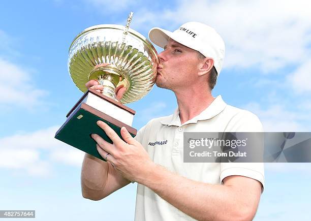 Roope Kakko of Finland poses with the trophy after winning the Madeira Islands Open - Portugal - BPI at Club de Golf do Santo da Serra on August 2,...