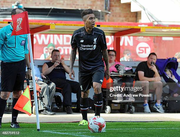 Roberto Firmino of Liverpool in action during a preseason friendly at County Ground on August 2, 2015 in Swindon, England.