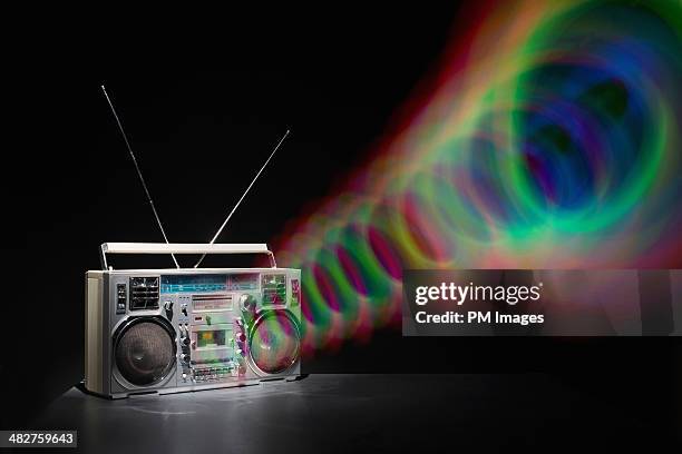 colored waves from boom box - ghettoblaster stock-fotos und bilder