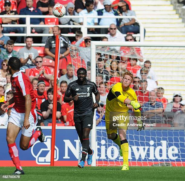 Adam Bogdan of Liverpool in action during a preseason friendly at County Ground on August 2, 2015 in Swindon, England.