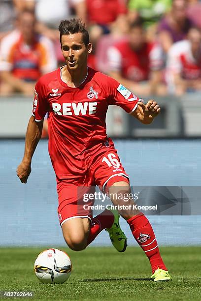 Pawel Olkowski of Koeln runs with the ball during the Colonia Cup 2015 match between 1. FC Koeln and FC Valencia at RheinEnergieStadion on August 2,...