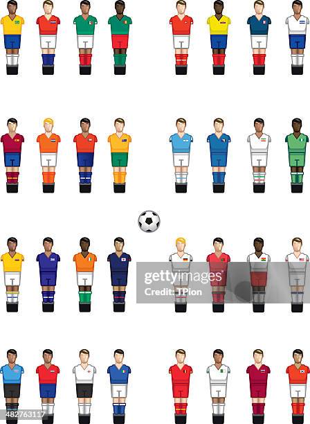 illustrazioni stock, clip art, cartoni animati e icone di tendenza di bambino piedi giocatori internazionali - soccer uniform