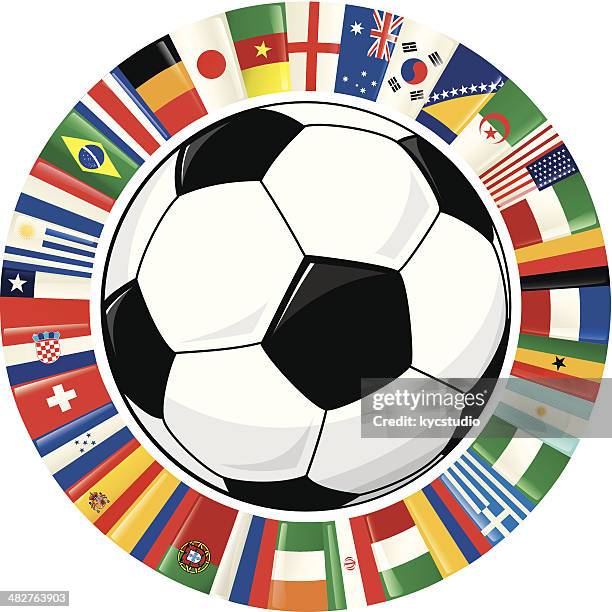 soccer ball und ring der welt flags fußball-weltmeisterschaft 2014 - ghana flag stock-grafiken, -clipart, -cartoons und -symbole