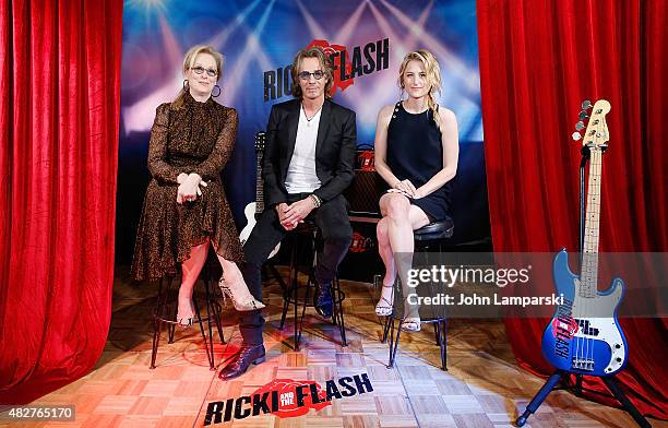 Meryl Streep, Rick Springfield and Mamie Gummer attend "Ricki And The Flash" cast photo call at Ritz Carlton Hotel on August 2, 2015 in New York City.