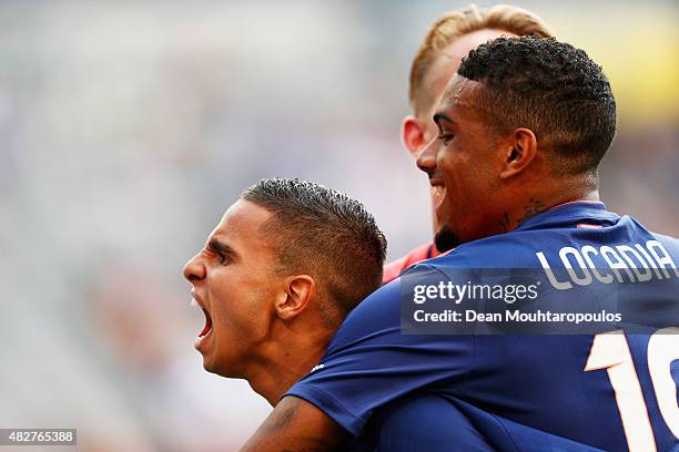 Adam Maher of PSV celebrates scoring his teams second goal of the game during the Johan Cruijff Shield match between FC Groningen and PSV Eindhoven...