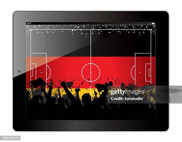 tablet mit fußball-themen deutschland - deutschland fans stock-grafiken, -clipart, -cartoons und -symbole