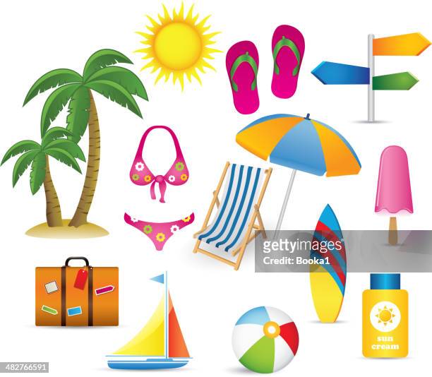 stockillustraties, clipart, cartoons en iconen met beach and summer icon collection - beach umbrella isolated