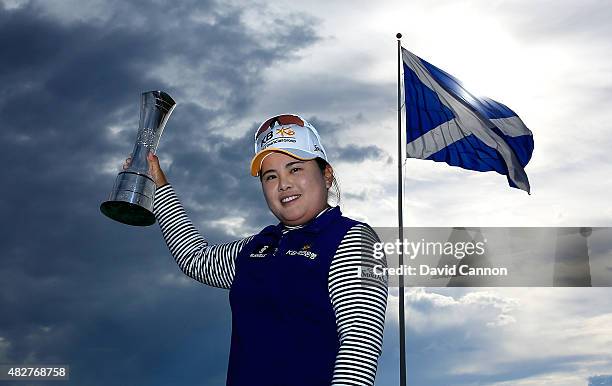 Inbee Park of South Korea poses with the trophy following her victory during the Final Round of the Ricoh Women's British Open at Turnberry Golf Club...