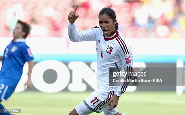 Gabriela Garcia of Venezuela celebrates after scoring during the FIFA U-17 Women's World Cup 2014 3rd place play off match between Venezuela and...