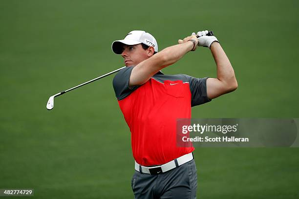 Rory McIlroy of Northern Ireland watches a shot on the sixth hole during round one of the Shell Houston Open at the Golf Club of Houston on April 3,...