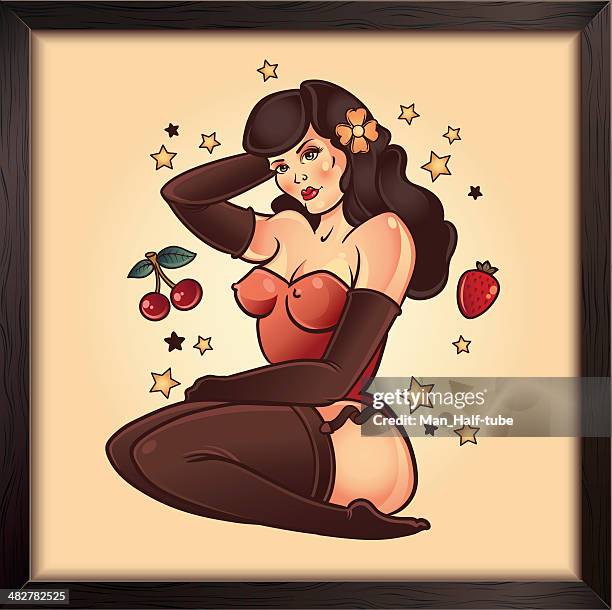 mädchen pinup tattoo - pin up stock-grafiken, -clipart, -cartoons und -symbole