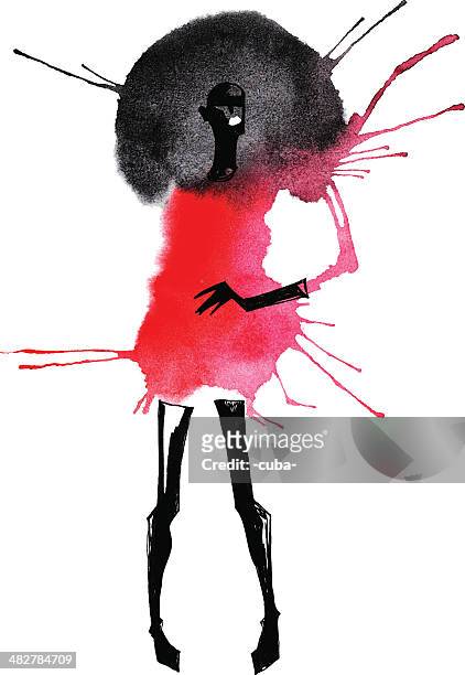 stockillustraties, clipart, cartoons en iconen met watercolor of woman with black hair in a red dress - fashion
