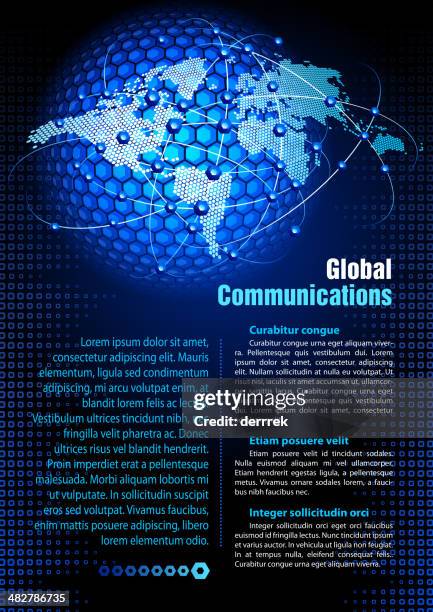 global communications - digital world map dots stock illustrations
