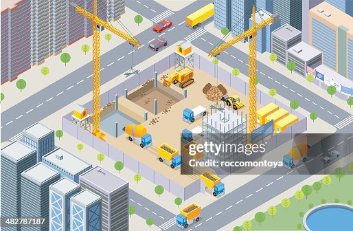 Isometric, construction site Isometric, construction site