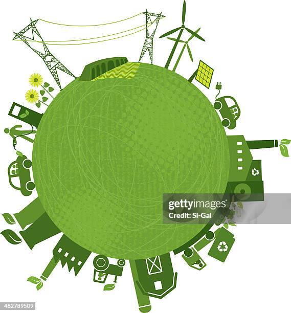 grüne industries (green world series - tractor filling up with fuel stock-grafiken, -clipart, -cartoons und -symbole