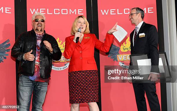 Chef and television personality Guy Fieri, Regional President of The Quad Resort & Casino Eileen Moore and Regional Vice President and Assistant...