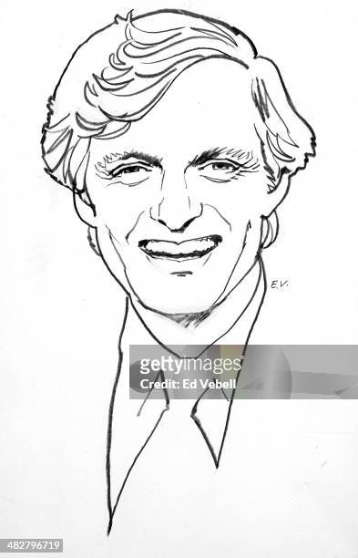 Line drawing of actor Alan Alda circa 1975.