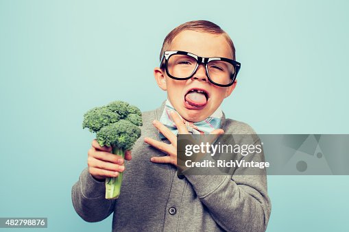 Young Nerd Boy Hates Eating Broccoli