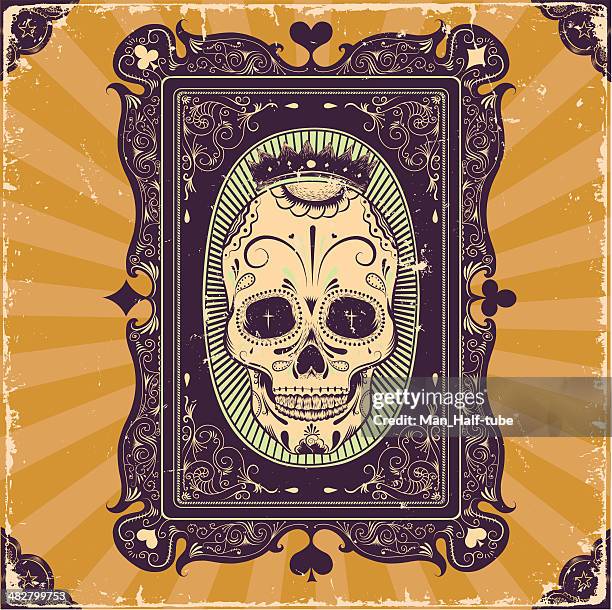 ilustraciones, imágenes clip art, dibujos animados e iconos de stock de póquer bastidor de tarjeta - human skull