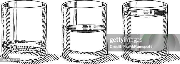 stockillustraties, clipart, cartoons en iconen met glass water full half empty drawing - half