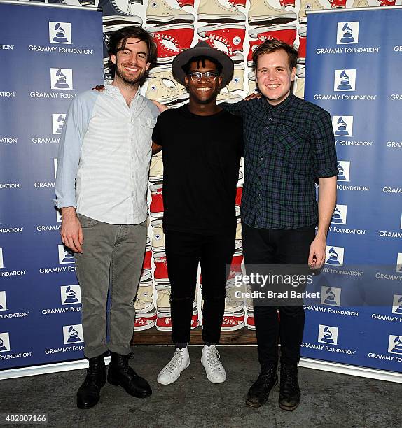 Singers of the music group Thirdstory Ben Lusher, Elliott Skinner and Richard Saunders pose for a photo at Converse Rubber Tracks on August 2, 2015...