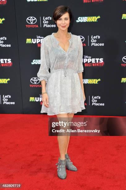 Actress Catherine Bell arrives at the Los Angeles premiere of "Muppets Most Wanted" at the El Capitan Theatre on March 11, 2014 in Hollywood,...