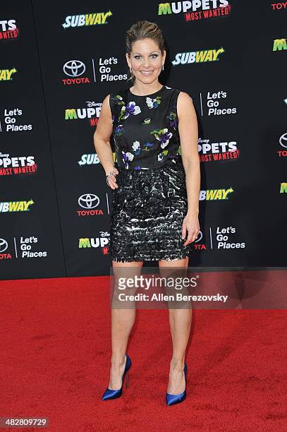 Actress Candace Cameron Bure arrives at the Los Angeles premiere of "Muppets Most Wanted" at the El Capitan Theatre on March 11, 2014 in Hollywood,...