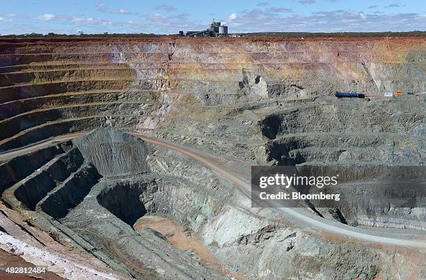 Paste backfill plant, top, stands next to the open pit mine at the Sandfire Resources NL copper operations at DeGrussa, Australia, on Sunday, Aug. 2,...