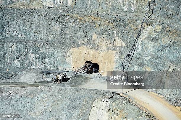 An escape hole for underground operations sits in the open pit mine at the Sandfire Resources NL copper operations at DeGrussa, Australia, on Sunday,...