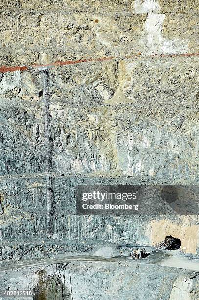 Ladder stands near an escape hole for underground operations, in the open pit mine at the Sandfire Resources NL copper operations at DeGrussa,...