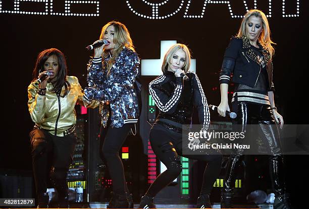 Shaznay Lewis, Melanie Blatt, Natalie Appleton and Nicole Appleton of All Saints perform at 02 Arena on April 4, 2014 in London, England.