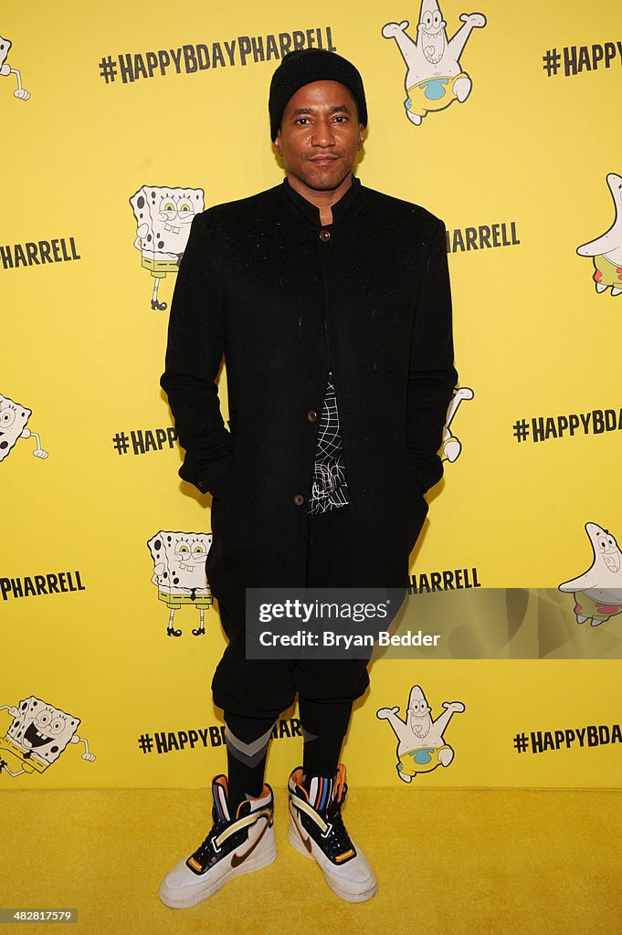 Pharrell Williams Celebrates 41st Birthday With SpongeBob SquarePants Themed Party - Arrivals
