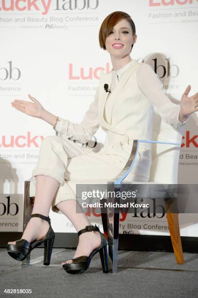 Model Coco Rocha speaks onstage during Lucky FABB: Fashion and Beauty Blog Conference presented by P&G - Day 1 at SLS Hotel on April 4, 2014 in...