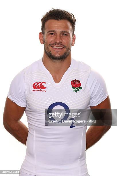 Danny Care of England poses for a portrait during the England squad photocall at Pennyhill Park on August 2, 2015 in Bagshot, England.
