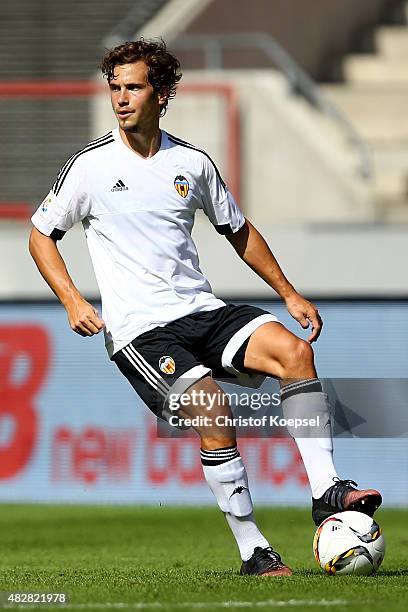 Lucas Alegre of Valencia runs with the ball during the Colonia Cup 2015 match between 1. FC Koeln and FC Valencia at RheinEnergieStadion on August 2,...