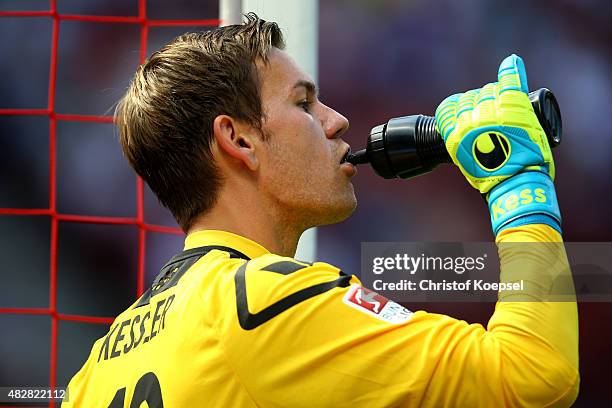 Thomas Kessler of Koeln drinks during the Colonia Cup 2015 match between 1. FC Koeln and FC Valencia at RheinEnergieStadion on August 2, 2015 in...