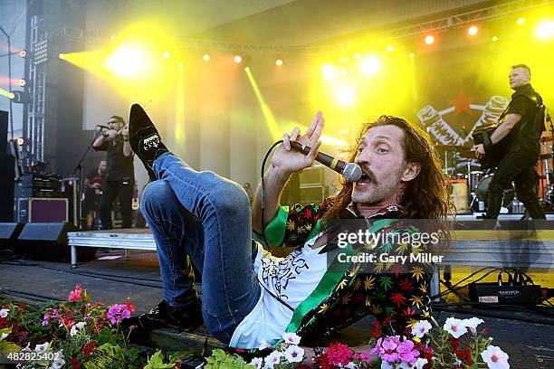 Eugene Hutz of Gogol Bordello performs in concert on day 3 of Lollapalooza at Grant Park on August 2, 2015 in Chicago, Illinois.