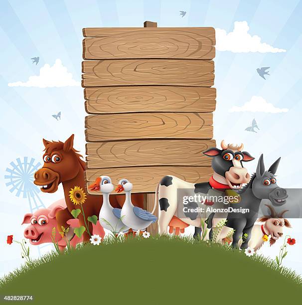 stockillustraties, clipart, cartoons en iconen met farm animals family - boerenwoning