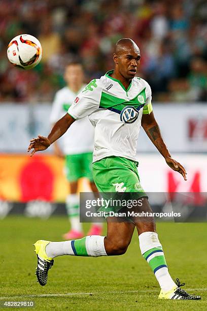 Naldo of VfL Wolfsburg in action during the DFL Supercup match between VfL Wolfsburg and FC Bayern Muenchen at Volkswagen Arena on August 1, 2015 in...