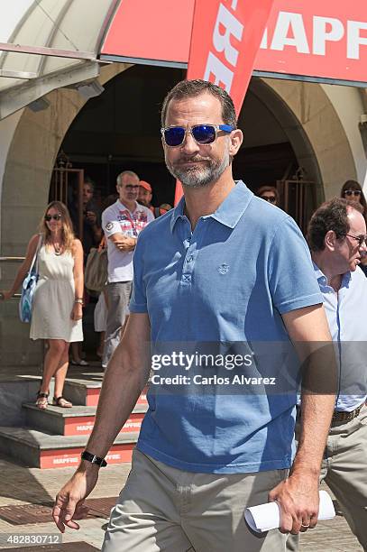 King Felipe VI of Spain arrives at the Royal Nautical Club during the 34th Copa del Rey Mapfre Sailing Cup day 1 on August 3, 2015 in Palma de...