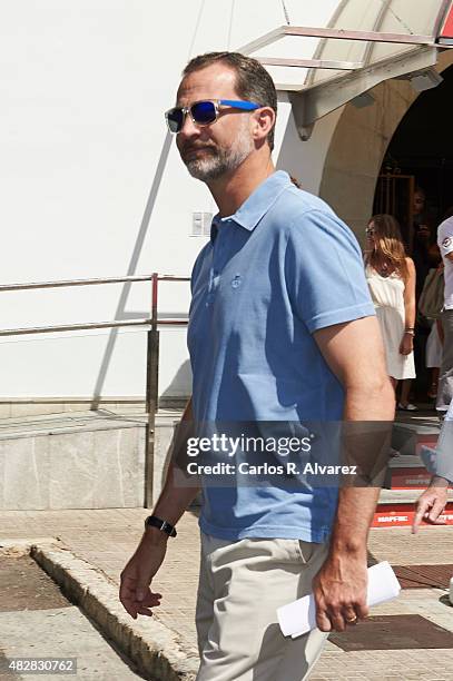 King Felipe VI of Spain arrives at the Royal Nautical Club during the 34th Copa del Rey Mapfre Sailing Cup day 1 on August 3, 2015 in Palma de...