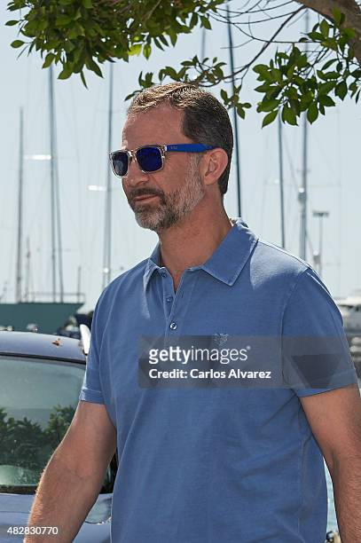 King Felipe VI of Spain arrives at the Royal Nautical Club during the 34th Copa del Rey Mapfre Sailing Cup day 1 on August 3, 2015 in Palma de...