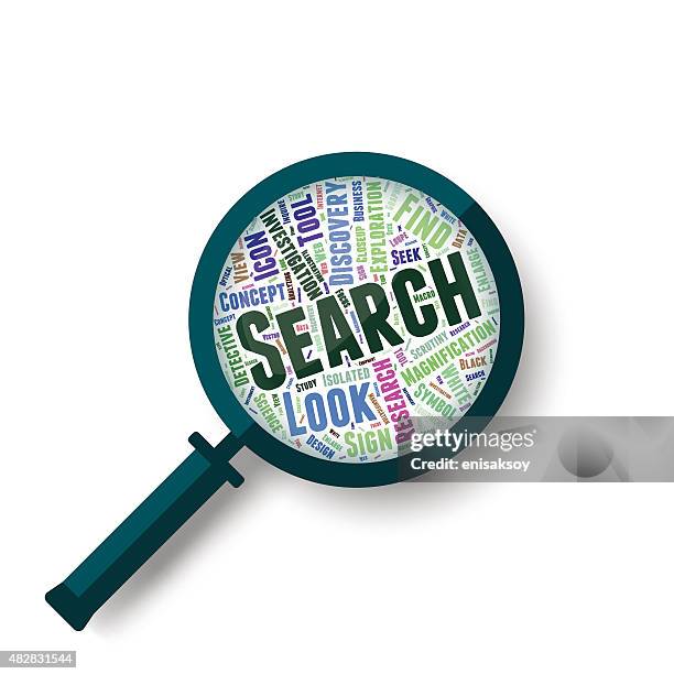 search wordcloud with magnifying glass - data driven stock illustrations