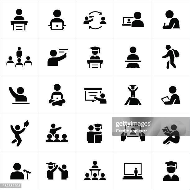 illustrations, cliparts, dessins animés et icônes de enseignant et étudiant icônes de l'éducation - instructeur
