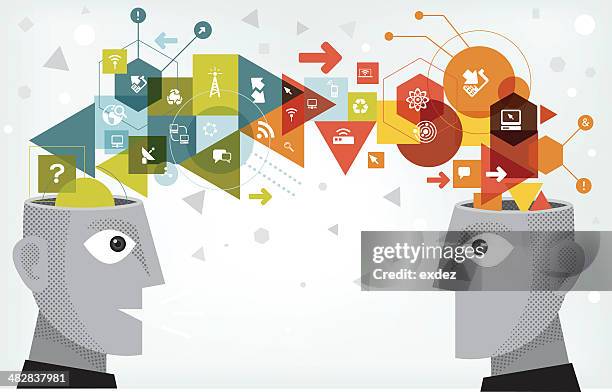 networking technology sharing - brain creativity stock illustrations