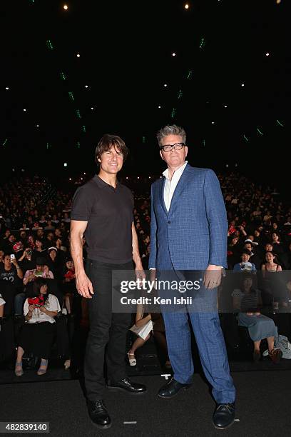 Actor Tom Cruise and writer/director Christopher McQuarrie attend the Japan Premiere of 'Mission: Impossible - Rogue Nation' at the Toho Cinemas...