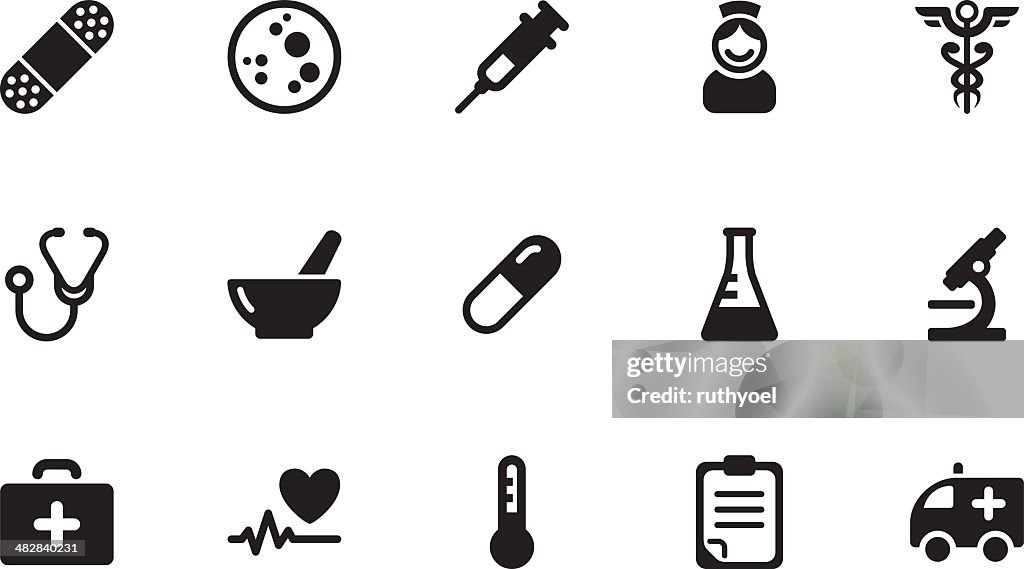 Medicine icons . Simple black