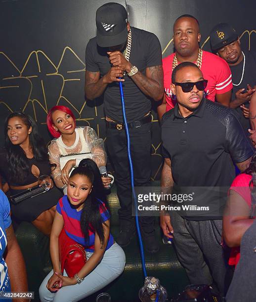 Antonia "Toya" Wright, Monica Brown, Nicki Minaj, Meek Mill, Yo Gotti, Chubbie Baby and Shannon Brown attends the Pinkprint Tour after party at XS...